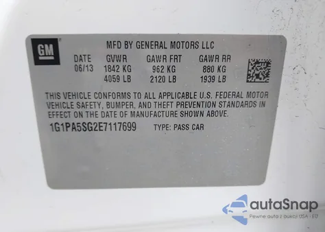 2014 Chevrolet Cruze Ls Auto from USA, damaged, VIN 1G1PA5SG2E7117699